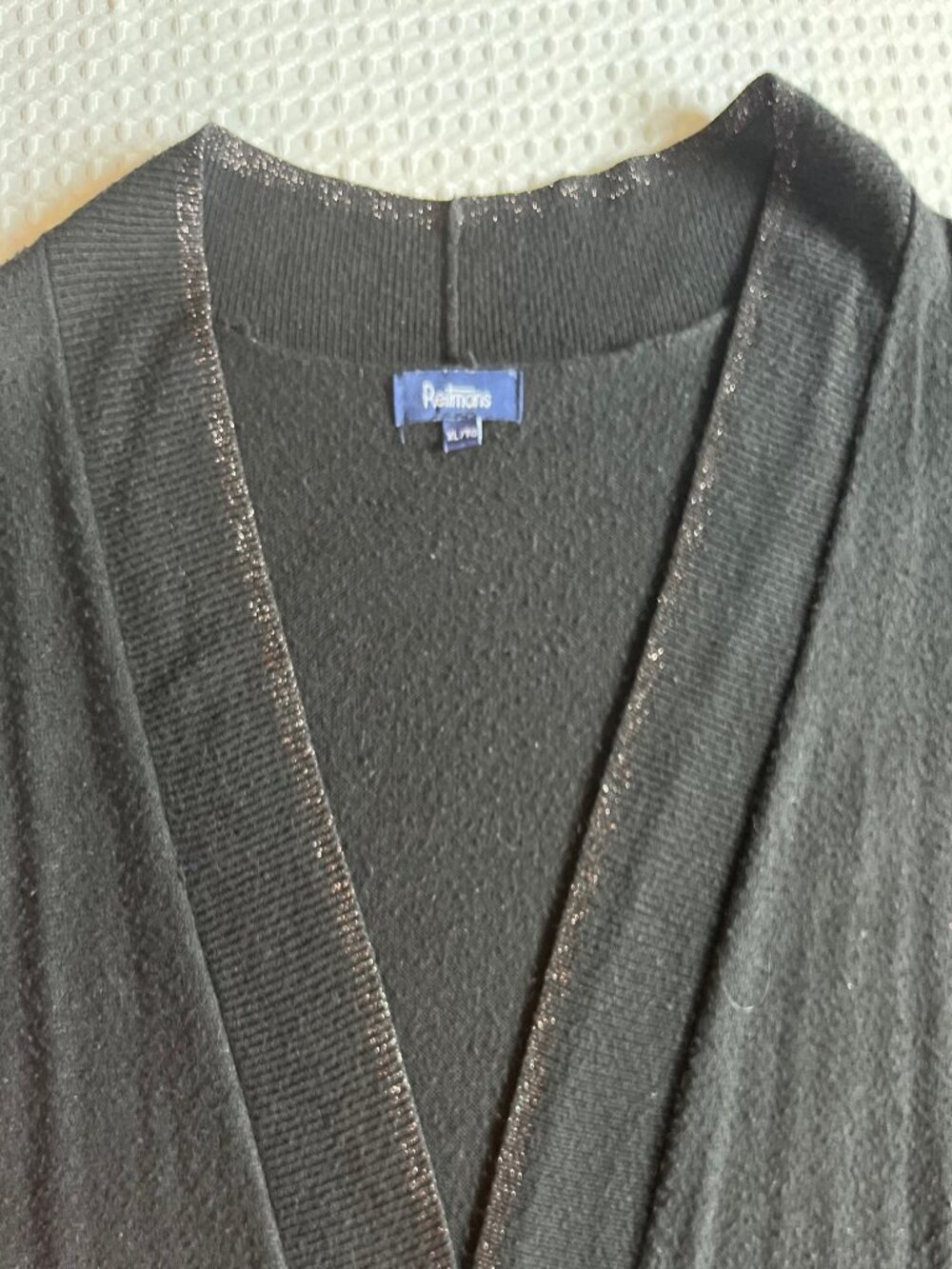 Reitmans Black Metallic Shimmer Trim Open Front Cardigan Size XL